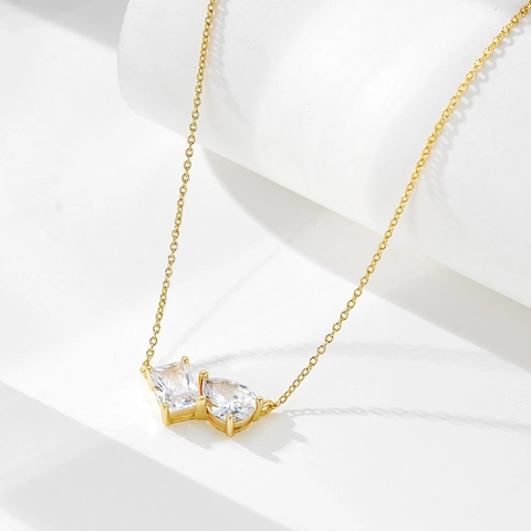 Collar Toi Et Moi de Plata de Ley 925 para Mujer Colgante de Circonia Corte Cuadrado y Pera Cadena Geométrica Joyería