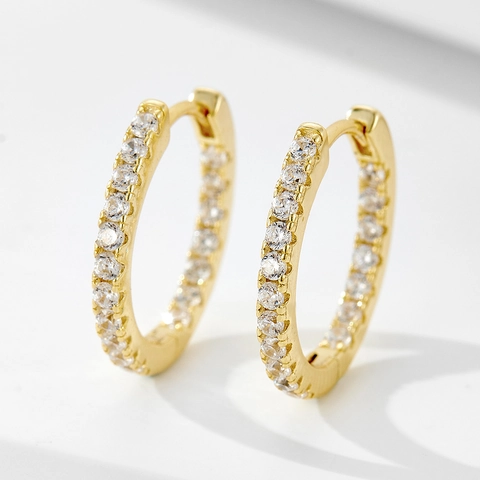 Vintage 925 Sterling Silver Hoop Earrings For Women Fashion Geometric Rhinestone Inlaid High End Ear Jewelry Party Accessory