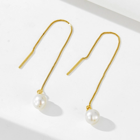 Orecchini Infilatori in Argento Sterling 925 per Donna Eleganti Perle Artificiali Nappa Catena Orecchini Pendenti Gioielli