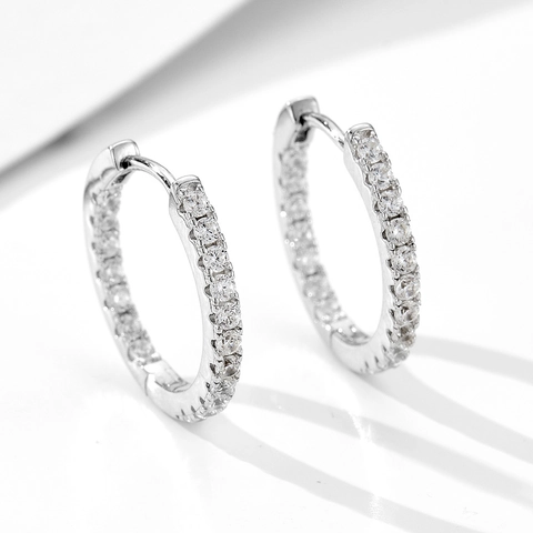 Vintage 925 Sterling Silver Hoop Earrings For Women Fashion Geometric Rhinestone Inlaid High End Ear Jewelry Party Accessory