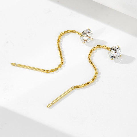 Pendientes de Hilo de Plata de Ley 925 con Circonia Redonda para Mujer Lujo Ligero Cadena Borla Joyería de Oreja