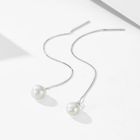Orecchini Infilatori in Argento Sterling 925 per Donna Eleganti Perle Artificiali Nappa Catena Orecchini Pendenti Gioielli