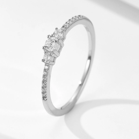 925 Sterling Silver Three Stone Zirconia Ring Gold Silver Plated Elegant Minimalist Round Inlaid Rhinestone Finger Ring Jewelry For Women
