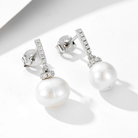 Franse Elegante 925 Sterling Zilveren Natuurlijke Parel Druppel Oorbellen Voor Vrouwen Geometrische Strass Ingelegde Sieraden