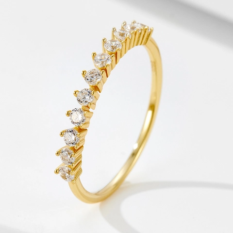 Elegante Anillo de Plata de Ley 925 Circonia Fila Única de Piedras Cielo Estrellado Bañado en Oro Plata Joyas para Mujer