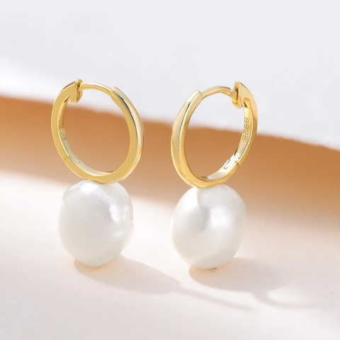 Orecchini a Bottone con Perla Artificiale Barocca in Argento Sterling S925 per Donna Minimalisti Geometrici Gioielli Placcati Oro Argento