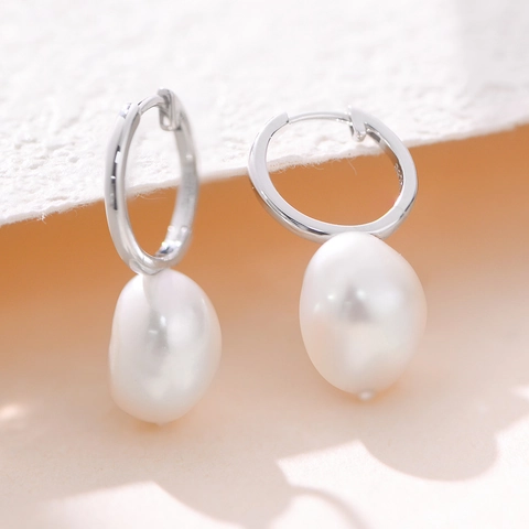 Orecchini a Bottone con Perla Artificiale Barocca in Argento Sterling S925 per Donna Minimalisti Geometrici Gioielli Placcati Oro Argento