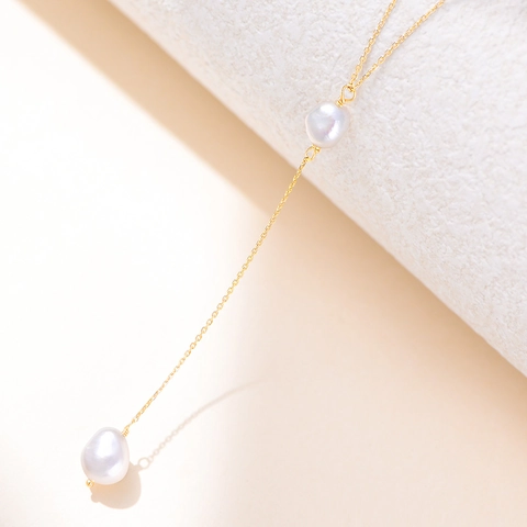 Collar de Plata de Ley S925 en Forma de Y con Perla Natural para Mujer Collar Lariat de Perla Barroca Joyería de Moda