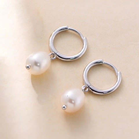 Pendientes de Gota de Plata de Ley 925 con Perla Natural Mujer Elegante Geométrico Ovalado Chapado en Oro Plata Minimalista Joyería