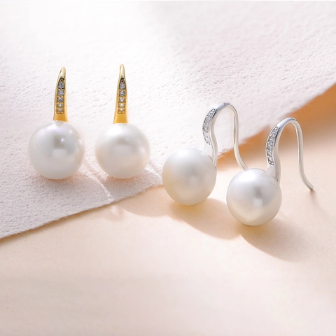 Orecchini a Goccia in Argento Sterling 925 con Perle d'Acqua Dolce per Donna Moda Europea Lusso Leggero Zirconia Intarsiata