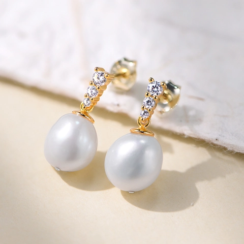 925 Sterlingsilber Natürliche Süßwasserperlen Ohrhänger Für Damen Mit Zirkonia Eingelegt Elegante Wassertropfen Schmuck