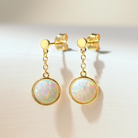 Orecchini Pendenti in Rame Placcati Oro Con Opale Per Donna Semplici Rotondi Geometrici Orecchini Pendenti Gioielli Moda
