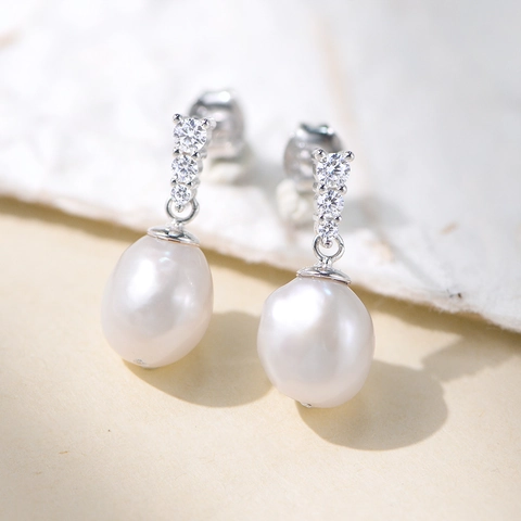 925 Sterlingsilber Natürliche Süßwasserperlen Ohrhänger Für Damen Mit Zirkonia Eingelegt Elegante Wassertropfen Schmuck
