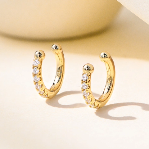 Pendiente de Clip en Forma de C de Plata de Ley 925 Minimalista Para Mujer Brillante Diamante de Imitación Incrustado Clips de Oreja en U Joyería
