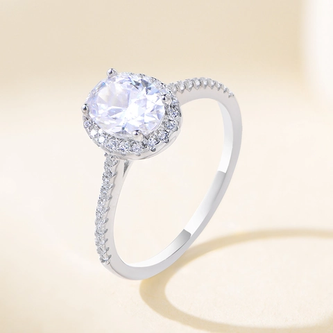 925 Sterlingsilber Ovaler Zirkonia Ring Eleganter Halo Verlobungsschmuck Für Damen Strass Akzente Hochzeit Fingerring