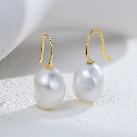 Pendientes de Gancho con Perla Barroca Natural de Plata de Ley 925 para Mujer Joyería Elegante de Perlas Geométricas Irregulares