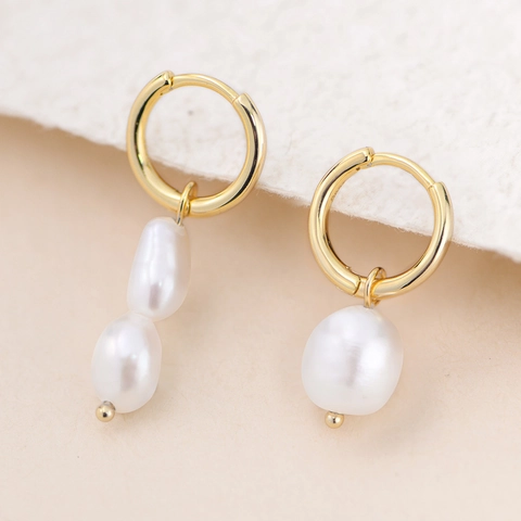 Orecchini Vintage Asimmetrici con Perle d'Acqua Dolce Barocche per Donna Perno in Argento Sterling 925 Placcato Oro Cerchio Gioielli