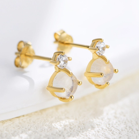 925 Sterling Silver Moonstone Stud Earrings Geometric Rhinestone Inlaid Fashion Jewelry For Women Everyday Wear Earrings