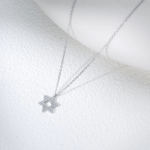 Collana in Argento Sterling 925 per Donna Elegante Ciondolo Stella di David Micro Intarsiato in Zirconia Gioielli di Moda