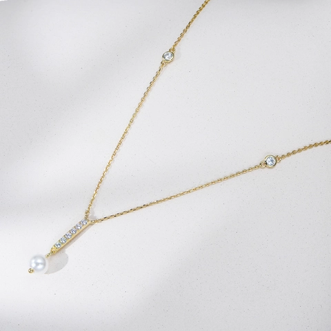 925 Sterlingsilber Zirkonia Geometrisch Künstliche Perle Anhänger Halskette Einfach Western-Stil Eingelegt Schlüsselbeinkette Schmuck Für Damen
