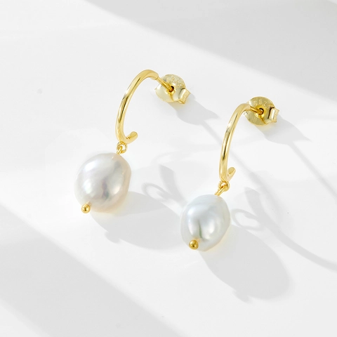 Pendientes de Gota de Plata de Ley S925 Chapados en Oro con Perla de Agua Dulce Barroca Pendientes Irregulares de Moda Regalo