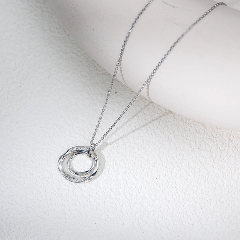 925 Sterling Zilveren Ketting Voor Vrouwen Luxe Elegante Dubbele In Elkaar Grijpende Ring Hanger Ingelegd Strass Sieraden Cadeau