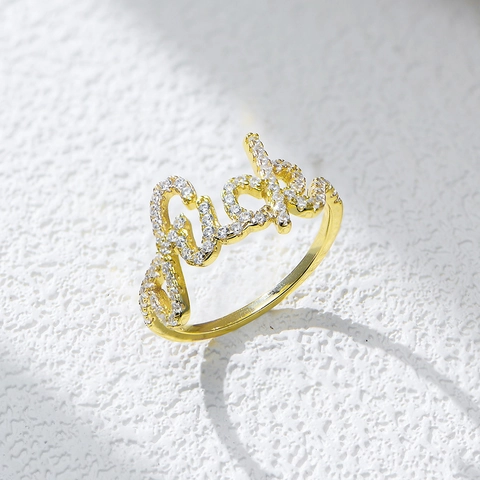 925 Sterling Silver Letter Ring Women Zirconia Pave Setting Fashion Script Font Luck Handcrafted Ring Fine Jewelry Gift