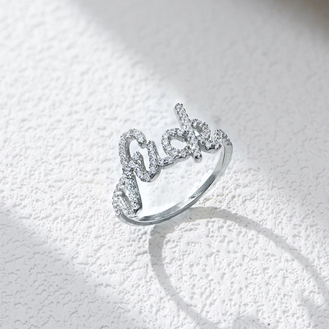 925 Sterling Silver Letter Ring Women Zirconia Pave Setting Fashion Script Font Luck Handcrafted Ring Fine Jewelry Gift