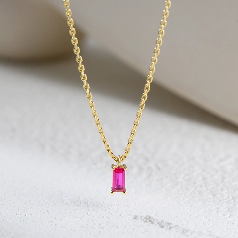Collana con Ciondolo in Zirconia Rettangolare in Argento Sterling 925 Placcato Oro Semplice Catena della Clavicola Quadrata Geometrica Gioielli da Donna