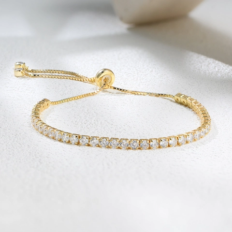 S925 Sterlingsilber Zirkonia Tenniskette Armband Verstellbarer Minimalistischer Mode Schmuck Für Damen Gold Vergoldet Armband