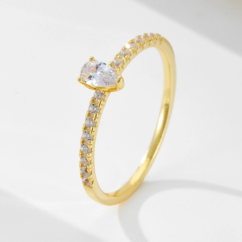 925 Sterling Silver Water Drop Zirconia Ring For Women Elegant Pear Shaped Inlaid Finger Ring Fashion Jewelry Accessory