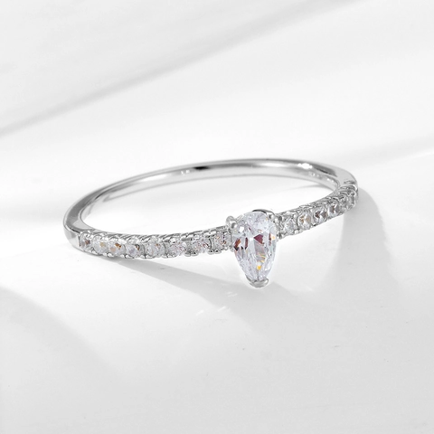 925 Sterling Silver Water Drop Zirconia Ring For Women Elegant Pear Shaped Inlaid Finger Ring Fashion Jewelry Accessory