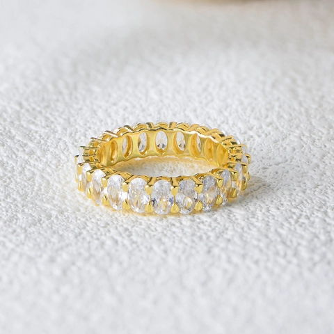 S925 Sterling Silver Oval Cut Zirconia Eternity Ring Gold Plated Luxury Pave Wedding Band For Women Jewelry