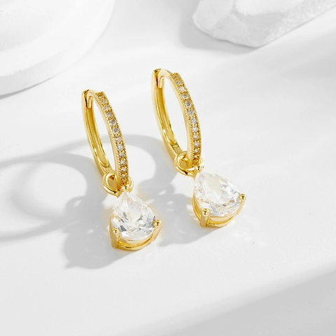 Luxury 925 Sterling Silver Waterdrop Zirconia Drop Earrings For Women Elegant Gold Plated Zircon Hoop Earrings Wedding Jewelry