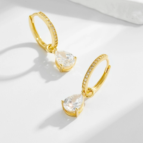 Luxury 925 Sterling Silver Waterdrop Zirconia Drop Earrings For Women Elegant Gold Plated Zircon Hoop Earrings Wedding Jewelry