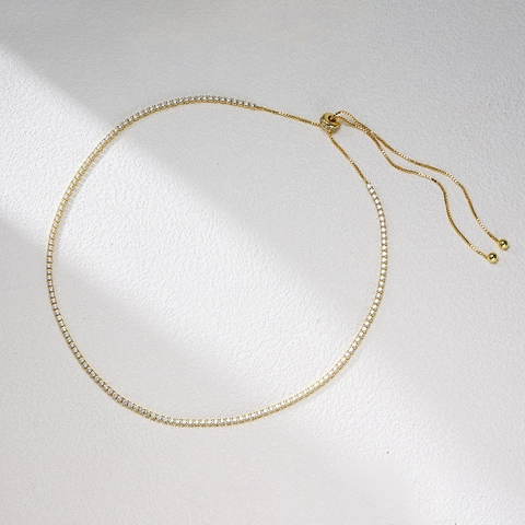 925 Sterling Silver Tennis Necklace For Women Elegant Gold Plated Single Row Zirconia Choker Wedding Party Fashion Jewelry