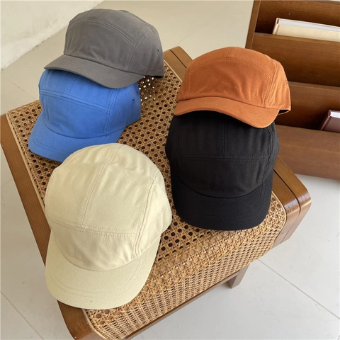 Japanese Style 5-Panel Baseball Cap For Men Women Minimalist Short Brim Adjustable Solid Color Polyester Outdoor Camping Hat