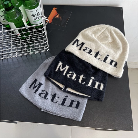Bonnet en Tricot pour Femmes Avec Imprimé Lettres Hiver Chaud Polyester Slouchy Beanie Minimaliste Streetwear Mode Coiffe