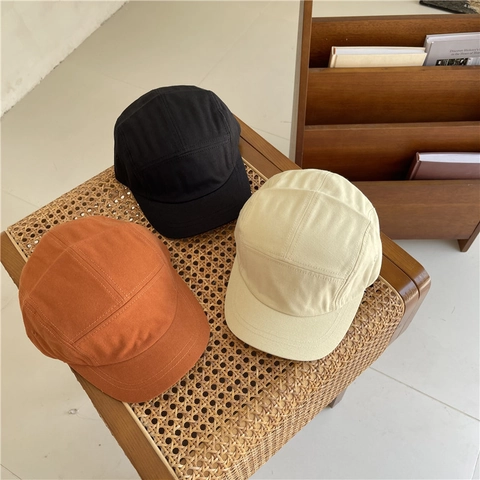 Japanese Style 5-Panel Baseball Cap For Men Women Minimalist Short Brim Adjustable Solid Color Polyester Outdoor Camping Hat