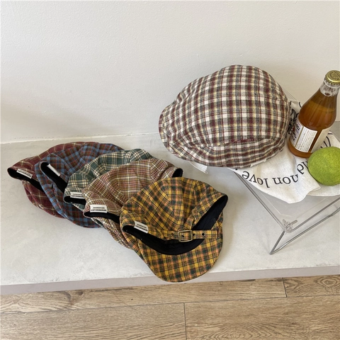 Coppola Vintage a Quadri per Uomo Donna Berretto Regolabile Newsboy Hat Autunno Inverno Stile Britannico Retro Accessori