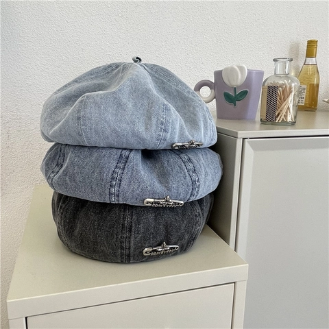 Retro Washed Denim Beret Hat For Women Japanese Korean Style Painter Newsboy Cap Casual Versatile Streetwear Fashion Headwear