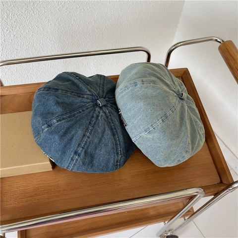 Japanese Minimalist Acrylic Denim Texture Newsboy Cap For Women Vintage Washed Octagonal Beret Hat Retro Painter Cap Jewelry