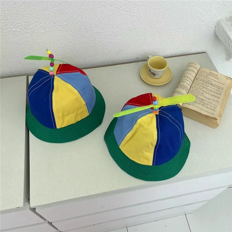 Cappello a Secchiello con Elica Multicolore per Bambini Creativo Libellula di Bambù Protezione Solare Cappello per Bimbi