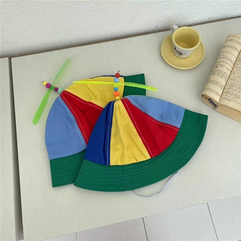 Cappello a Secchiello con Elica Multicolore per Bambini Creativo Libellula di Bambù Protezione Solare Cappello per Bimbi