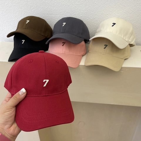 Koreanischer Stil Tiefer Top Großer Kopf Baseballkappe Für Damen Acryl Sonnenschutz Verstellbar Gebogene Krempe Nummer 7 Bestickt Hut
