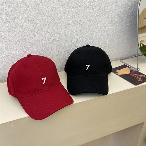 Koreanischer Stil Tiefer Top Großer Kopf Baseballkappe Für Damen Acryl Sonnenschutz Verstellbar Gebogene Krempe Nummer 7 Bestickt Hut