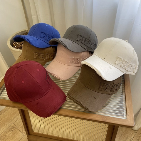 Distressed Acrylic Baseball Cap Peace Letter Embroidery Vintage Adjustable Streetwear Fashion Hat For Women Men Outdoor