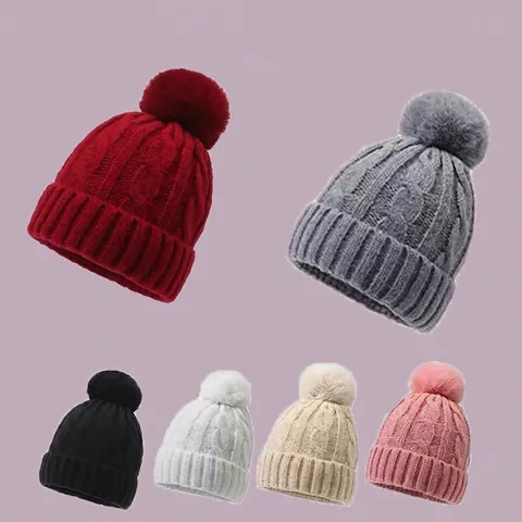 Women Winter Beanie Hat And Scarf Set Cable Knit Fleece Lined Thick Warm Hat With Faux Fur Pom Pom For Outdoor Cold Weather