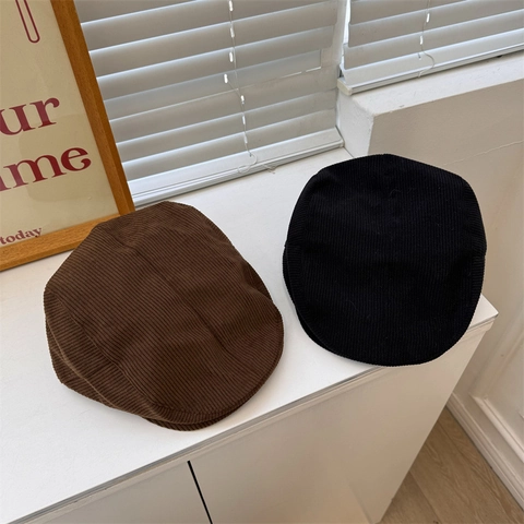 Retro Acrylic Corduroy Ivy Cap For Women Autumn Spring Adjustable Flat Cap Vintage Newsboy Hat Solid Color Forward Cap
