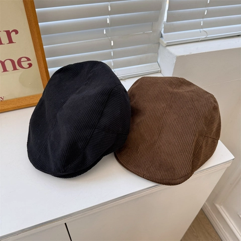 Retro Acrylic Corduroy Ivy Cap For Women Autumn Spring Adjustable Flat Cap Vintage Newsboy Hat Solid Color Forward Cap